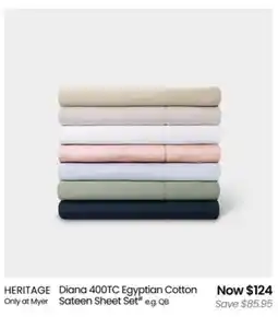 Myer Heritage diana egyptian cotton sateen sheet set offer