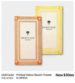 Myer Heritage printed velour beach towels in athina offer