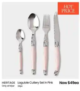 Myer Heritage laguiole cutlery set in pink offer