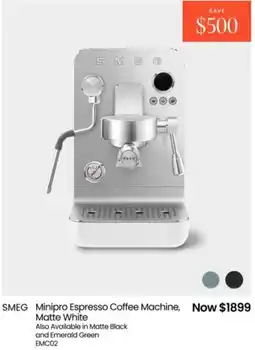 Myer Smeg minipro espresso coffee machine, matte white offer