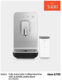 Myer Smeg fully automatic coffee machine with automilk, matte black offer