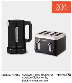 Myer RUSSELL HOBBS Addison 4 Slice Toaster or Addison Digital Kettle, Black offer
