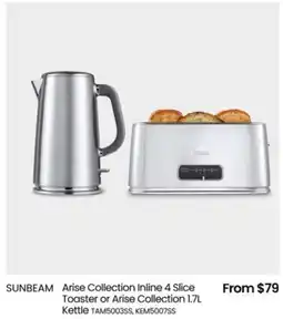 Myer SUNBEAM French Riviera 4 Slice Toaster or Arise Collection Kettle offer