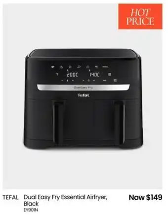 Myer Tefal dual easy fry essential airfryer, black offer