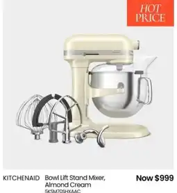 Myer Kitchenaid bowl lift stand mixer, almond cream offer