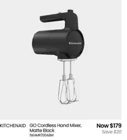 Myer Kitchenaid go cordless hand mixer, matte black offer