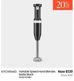 Myer Kitchenaid variable speed hand blender matte black offer