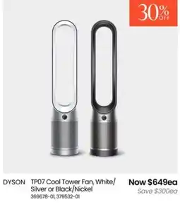 Myer Dyson tp07 cool tower fan, white/ silver or black/nickel offer