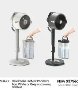Myer Shark flexbreeze promist pedestal fan, white or grey offer