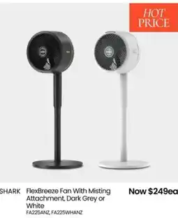 Myer Shark flexbreeze fan with misting attachment, dark grey or white offer