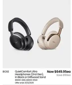 Myer Bose quietcomfort ultra headphones (2nd gen), in black or driftwood sand offer