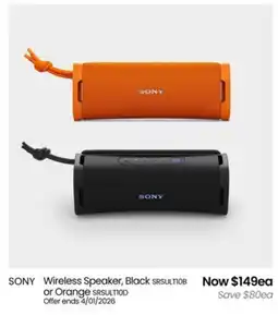 Myer Sony wireless speaker, black or orange offer