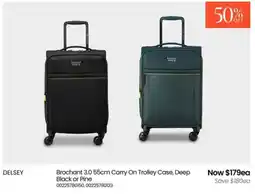 Myer Delsey brochant carry on trolley case, deep black or pine offer