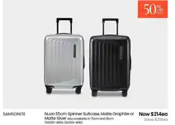 Myer Nuon Spinner Suitcase, Matte Graphite or Matte Silver Also available in 75cm and 81cm 134399-4804, 134399-4052 offer