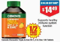 Chemist Warehouse Cenovis chewable triple action vit c, d & zinc offer