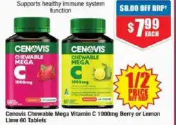 Chemist Warehouse Cenovis chewable mega vitamin c 1000mg berry or lemon lime offer