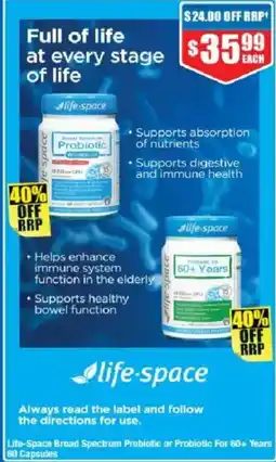 Chemist Warehouse Life-space broad spectrum probiotic or probiotic for 60+ years 60 capsules offer