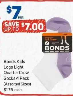 Foodland Bonds kids logo light quarter crew socks offer