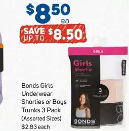 Foodland Bonds girls underwear shorties or boys trunks offer