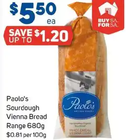 Foodland Paolo's sourdough vienna bread range offer