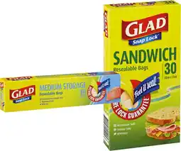 IGA Glad Snap Lock Storage 10‑15 Pack or Sandwich 30 Pack Resealable Bags Selected Varieties offer