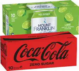 IGA Coca‑Cola, Sprite or Mount Franklin Lightly Sparkling Water 10x375mL Selected Varieties offer