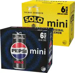 IGA Pepsi or Solo Mini Cans 6x250mL Selected Varieties offer