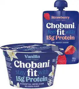 IGA Chobani Fit Protein Greek Yogurt Pot 160g or Pouch 150g Selected Varieties offer
