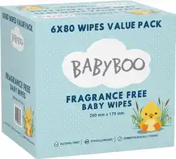 IGA BabyBoo Fragrance Free Baby Wipes 6x80 Value Pack offer