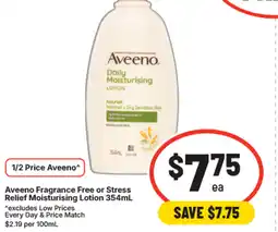 IGA Aveeno fragrance free or stress relief moisturising lotion offer