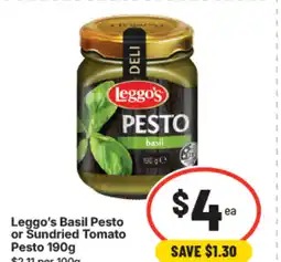 IGA Leggo's Basil Pesto or Sundried Tomato Pesto offer