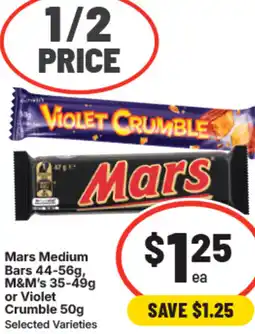 IGA Mars medium bars , m&m's or violet crumble offer