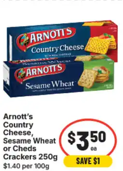 IGA Arnott's country cheese, sesame wheat or cheds crackers offer