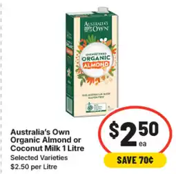 IGA Australia's own organic almond or coconut milk offer