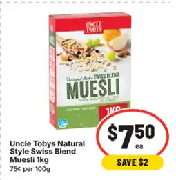 IGA Uncle tobys natural style swiss blend muesli offer