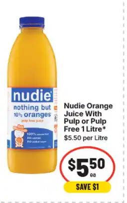 IGA Nudie orange juice with pulp or pulp free offer