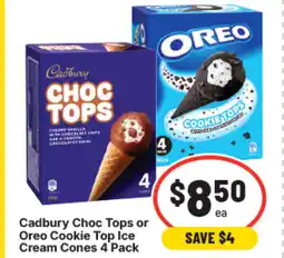 IGA Cadbury choc tops or oreo cookie top ice cream cones offer