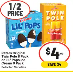 IGA Peters original twin pole or lil' pops ice cream offer