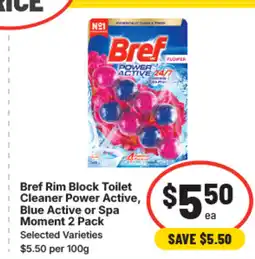 IGA Bref rim block toilet cleaner power active, blue active or spa moment offer
