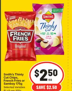 IGA Smith's thinly cut chips, french fries or samboy offer