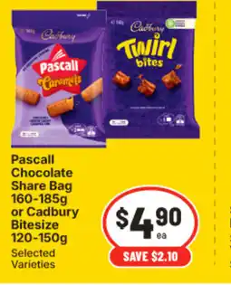 IGA Pascall chocolate share bag or cadbury bitesize offer