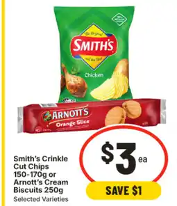 IGA Smith's crinkle cut chips or arnott's cream biscuits offer