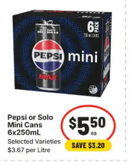 IGA Pepsi or solo mini cans offer