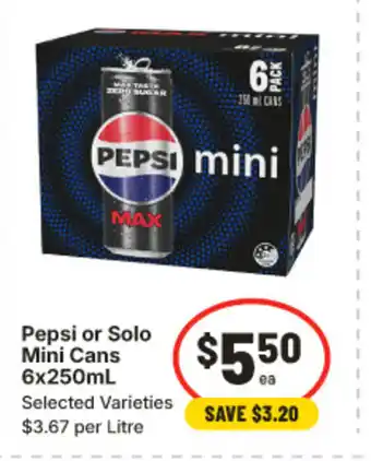 IGA Pepsi or solo mini cans offer