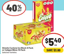 IGA Streets Cyclone Ice Block or Calippo Minis offer