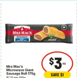 IGA Mrs mac's microwave giant sausage roll offer