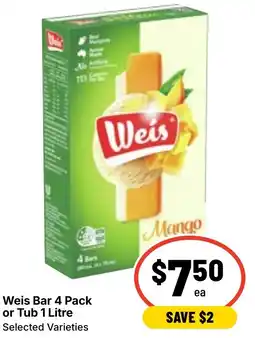 Ritchies Weis Bar 4 Pack or Tub 1 Litre offer