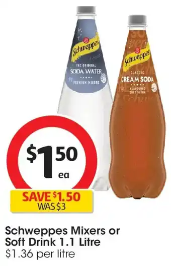 Coles Schweppes Soda Water Bottle Classic Mixers offer