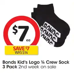Coles Bonds Kids Logo Light Quarter Crew Size offer