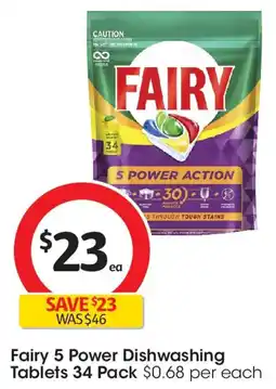 Coles Fairy 5 Power Action Lemon Dishwashing Tablets offer
